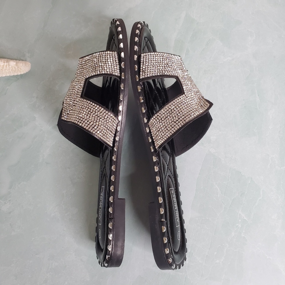 Black Sparkle Cut-Out Rhinestone Sandals - Picture 4 of 7